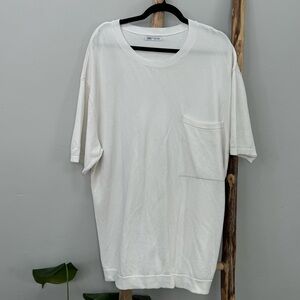 ZARA White Mesh Short Sleeve Shirt with Chest Pocket